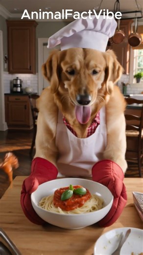 Golden Retriever Cooking Spaghetti Like A Pro #dog #funnydog #shorts