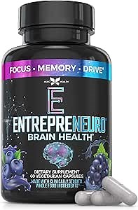 | Entrepreneuro Nootropic Brain Booster with Ginkgo Biloba, Memophenol and L-Theanine - Brain Supplement for Focus, Memory Support, Clarity & Energy - Nootropics Brain Support Supplement