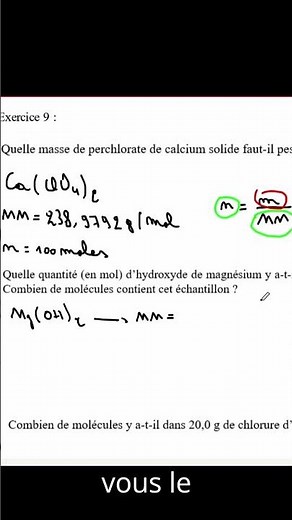 Calcul de la quantité de matière (nombre de moles) grâce à la masse et à la masse molaire (chimie)