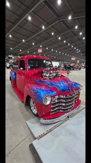 blown pro street Chevy truck firing up and loading up after Starbirds car show