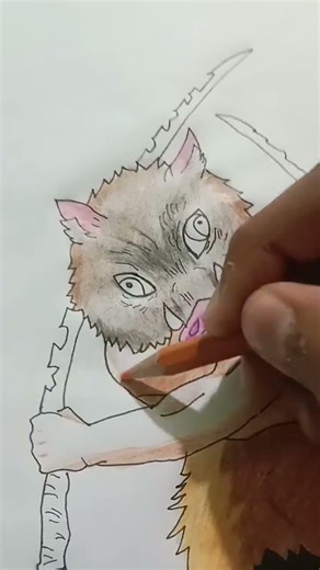 Quick colour of Inosuke Hashibira🐷🐷#drawing #beautiful #pencilcolour #demonslayer #shortvideo #viral