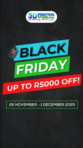 🎥 Black Friday Machines = Massive Savings!​ We’ve dropped the biggest machine deals of the year — from powerful 3D printers to hardworking CNC and laser units. ⚡🖨️🪚​ If you’ve been waiting for the right time to invest in your workshop… this video is your sign. 👀​ 👉 Watch the deals​ 👉 Shop before they sell out!​ FACEBOOK LINK: https://3dprintingstore.co.za/collections/black-friday-2025​ #TechDeals2025 #CNCcuttingSA #3DPrinterSale | 3D Printing Store.co.za