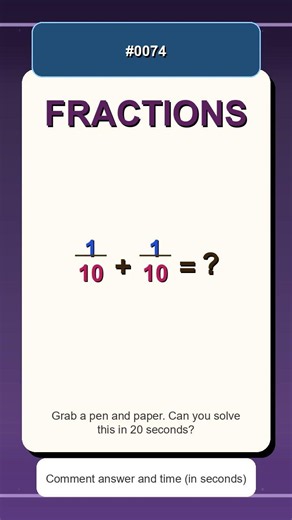 1/10 + 1/10 = ? | Quick Fractions Practice | Adding Fractions