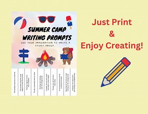 Summer Camp Writing Prompts; Creative Writing Exercises for Kids; Fun Printable Summer Activity - Etsy