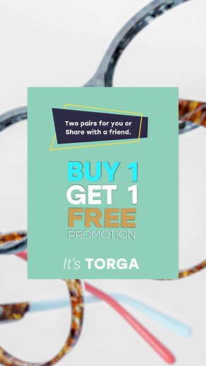Buy any pair of glasses and an eye test, and receive a second pair of sunglasses with your prescription. Available with Single Vision, Bifocal or Multifocal prescription lenses. You can Share this deal with a friend! Learn more: torgaoptical.co.za/buy-one-get-one Book now: torgaoptical.co.za/book-buy-one-get-one Limited Time Offer. T&C’s apply. | Torga Optical