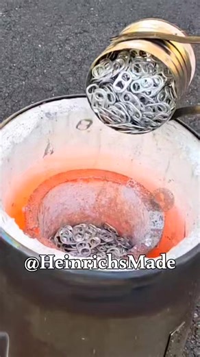 Melting aluminum pop tabs in my backyard foundry furnace #heinrichsmade #pop #metalcasting #molten #moltenmetal | Heinrichs Made