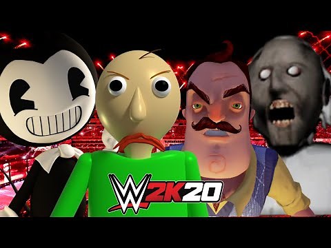 BENDY vs BALDI vs HELLO NEIGHBOR vs GRANNY | WWE 2K20 Gameplay