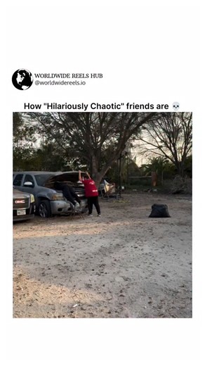 🌎 WORLDWIDE REEL HUB on Instagram: "This video turns a routine repair job into absolute madness within seconds, showing how chaos is never far away when mischievous friends are involved. Two men are focused on fixing the front side of their car, completely absorbed in the task at hand. One of them is holding up the front carrier with full concentration, while the other is bent over inside the car, busy repairing the battery, trusting that everything around him is under control. The scene looks 