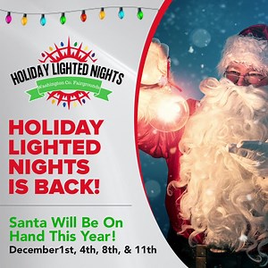 Holiday Lighted Nights running November 25th through December 30th. A mile and a half drive-thru giant holiday light display! | Washington County Fair