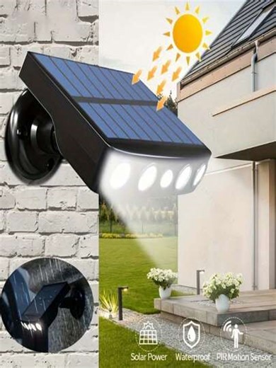 1pc Segurança Solar 4 LEDs Luzes Decoração Ao Ar Livre Sensor de Movimento 3 Modos de Iluminação Rua Luzes À Prova D'Água Bateria de Lítio 18650 Embutida Parede Luz de Trabalho Noturno Para Jardim | SHEIN