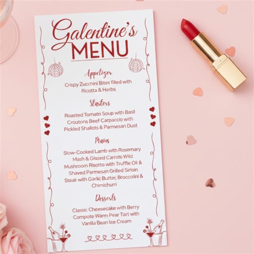 Editable Galentines Menu Template, Printable Girls Night Dinner Menu, Brunch Party Menu Cards, Red Minimal Decor, Canva Digital Download - Etsy