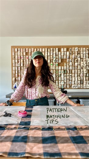 Karyn Valino | the workroom on Instagram: "Don’t mind me, I’m just being nerdy about pattern matching and sharing some quick tips while I cut out my @merchantandmills Shepherd Skirt for class. Let me know if you’d like a workshop where we deep dive on this topic. Maybe I’m the only one who wants to overthink the details of playing with pattern, checks, plaids and stripes?!? Save this reel & let me know if you try any of these tips on your next project. #memadeeveryday #theworkroomsprucedale #mms