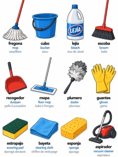 Cleaning vocabulary in Spanish for beginners (A1)