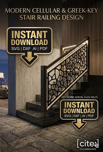 Modern Cellular Greek-key Stair Railing Design Files (svg, Dxf, Ai, Pdf) - Etsy
