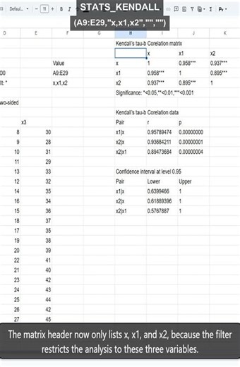 STATS_KENDALL: select columns with colFilter in Google Sheets