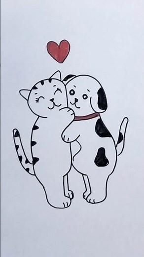 How to draw cat and dog drawing #art #drawing