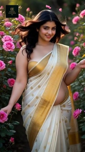 “Ivory Gold Border Saree,Classic Desi Look🌸🧡”l #shorts #sareelove #aifashion #viralvideo