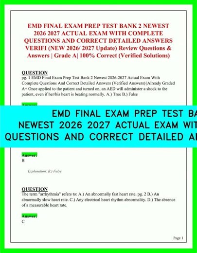 EMD Final Exam Prep Test Bank 2 Latest 2026-2027 Actual Exam Questions and Correct Answers Updated