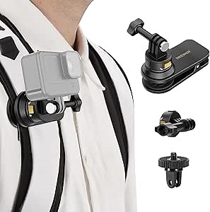 NEEWER Backpack Mount Magnetic Quick Release Strap Clip Compatible with GoPro Hero 13 12 11 10 9 8 DJI Action 4 3 Insta360, Shoulder Bag Belt Strap Mount for POV Video Recording Vlog, GP22