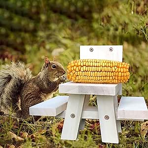 Squirrel Feeder Large Picnic Table Feeder Corn Holder Chipmunk Feeder Tree Installation Cedar Wood Pine Wood Need Assemble DIY Kit Fun Project