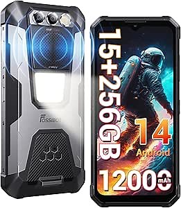 FOSSIBOT F106 Pro Rugged Smartphone Unlocked, 15+256GB Storage 12000mAh Battery 6.58” FHD+ Screen 48MP+20MP+16MP Camera Android 14 110db Big Speaker 512LM Camp Light IP68/IP69K 4G Dual SIM NFC OTG | 12000mAh/33w Battery, 6.58” FHD+ ScreeN, 48MP Night-vision, 512LM Camp Light, 110db Big Speaker, 8+256GB