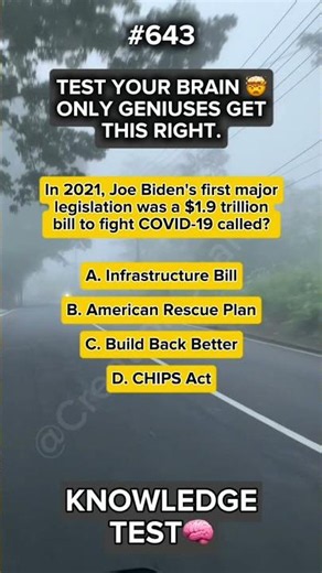 In 2021 Joe Biden's first major legislation was a $1.9 to fight COVID-19 called? #trivia #usa #biden