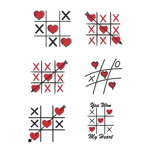 Love Tic Tac Toe Embroidery Design, Valentine Game Heart Toe Machine Embroidery File, 6 Design, 9 Size, Instant Download - Etsy
