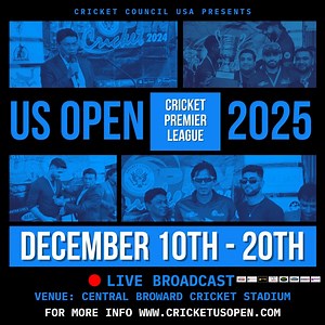 🏏 Get Ready for the 17th US OPEN Cricket Premier League 2025! 🔥 📅 Dates: December 10 - 20, 2025 📍 Venue: Central Broward Cricket Stadium, Florida, USA 🌟 Player Registration is NOW OPEN! 🌟 Think you have what it takes to compete at the highest level? Register today! 👉 Sign up now: www.cricketusopen.com 📲 Follow us for updates & announcements! #USOPENCricket #CricketUSA #Cricket2025 | US OPEN Cricket