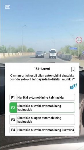 Avto test savollari 2025