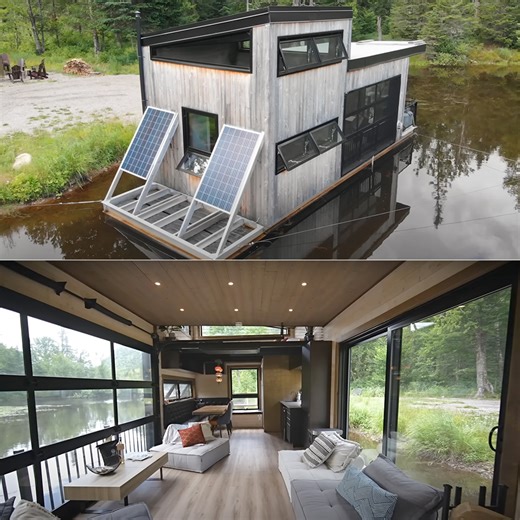 Tiny Floating Home Lets You Live Completely Off-Grid, Complete with Solar Panel System
