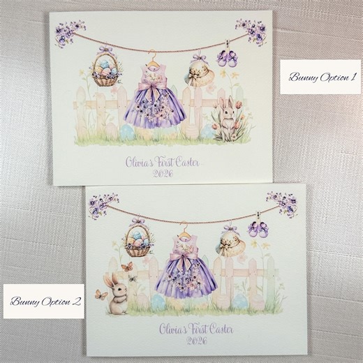 Personalized Baby's First Easter, Handmade Watercolor Dress Card for April Baby - 2 Options - Etsy