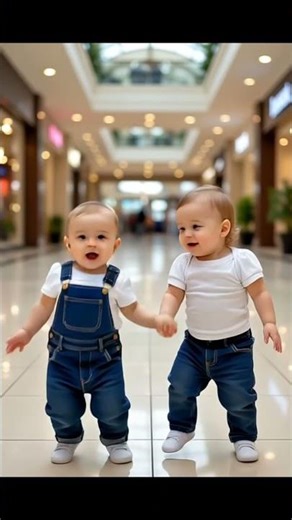 Cute Baby Twins Cleaning with Puppy 🍼🐶 | Funny Babies in Shopping Mall