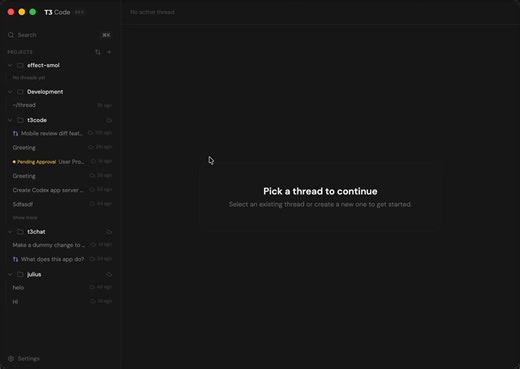 In the next version of T3 Code: Adding new projects becomes a breeze. Not relying on the native file browser make it work on web and remote environments!