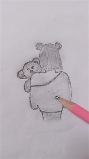 How to draw a girl holding a teddy bear💗#Easy drawing for beginners#shorts