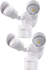 LEONLITE LED Security Light with Motion Sensor, Dual Head LED Outdoor Flood Light, 20W(150W Equiv.), IP65 Waterproof, ETL Listed, 5000K Daylight, White, Pack of 2