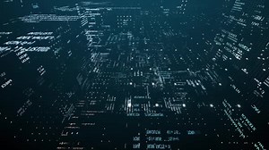 Flying Through a Stream of Binary Code Data in a Chaotic Technological Space