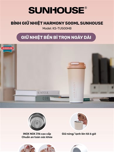 BÌNH GIỮ NHIỆT HARMONY 500ML SUNHOUSE KS-TU500HB Gọn gàng trên bàn làm việc, vừa vặn trong balo hay túi xách, đủ để bạn mang theo một chút dễ chịu cho cả ngày bận rộn ✨ #SUNHOUSE #SHDDNB26 #Binhgiunhiet #Harmony