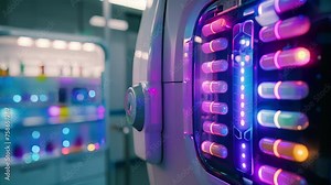 A closeup of an electronic pill dispenser with IoT capabilities notifying medical staff when a patient has taken their medication.