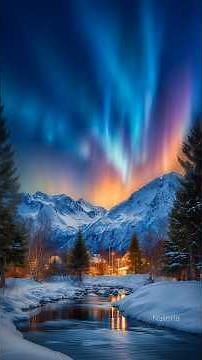 Northern Lights Over Snowy Mountains | Aurora Borealis Winter Landscape Northern Lights Scenery