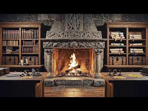 🔥 Royal Library Fireplace 4K Cozy Castle Study Ambience | Relax, Study, Sleep