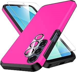 for Samsung Galaxy A16 5G: H8 Hardness Screen Protector + Camera Protector, Military-Grade Drop Protection, Heavy-Duty Ultra-Thin Dual-Layer Silicone Case. (Red, Galaxy A16 5G)