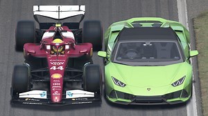 1M views · 8.2K reactions | Lewis Hamilton Ferrari F1 2025 vs Lamborghini Huracan EVO Spyder at Monza | Raceluxius Horizon | Facebook