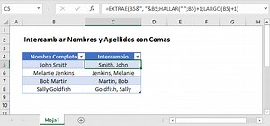 Intercambiar Nombres y Apellidos con Comas - Excel y Google Sheets