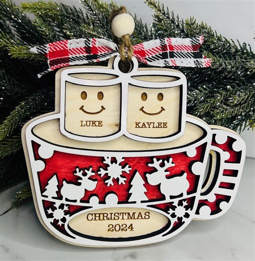 Personalized Hot Cocoa Christmas Ornament: Engraved Marshmallow Family Keepsake - Etsy UK