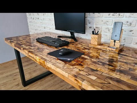 Desk made of epoxy resin and waste wood