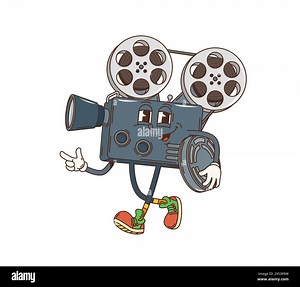 Groovy retro cartoon movie camera funky character with happy face, vector 70s hippie comic. Groovy funny camera with filmstrip of movie cinema theater, smiling retro video camera cartoon character Stock Vector Image & Art - Alamy