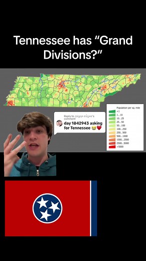 Replying to @ꪑꫀᧁꪖꪀ ꫀꪶꪖ꠸ꪀꫀ #greenscreen Analyzing the population map of #Tennessee! Tennessee is the 15th most populous #state with 7,126,489 residents. As an incredibly wide, not very tall state, its eastern border with #NorthCarolina is made up of the #AppalachianMountains, whereas the western border is defined by the #MississippiRiver, giving the state an incredibly varied topography, history, and #culture. Furthermore, the #TennesseeRiver, after crossing into northern #Alabama, bisects the st