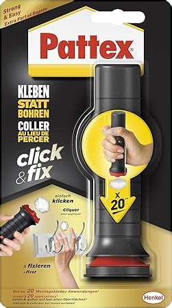 Pattex Kleben statt Bohren Click & Fix, Montagekleber Stempel für kleine Montagen, mit praktischem Spender, Weiß