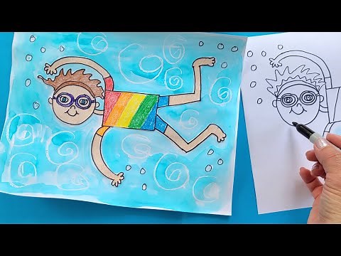 How to draw a swimming self-portrait easy step by step ‪@artmakeslifemeri‬