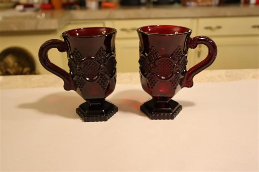 Vintage Set of 2 Avon Ruby Red Cape Cod 1876 Series Sandwich Glass Mugs - Etsy Canada